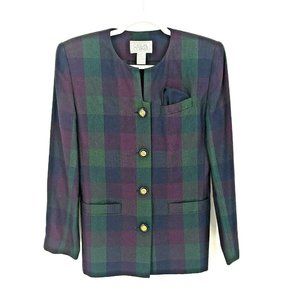 Vtg Casual Corner Women Plaid Button Down Blazer